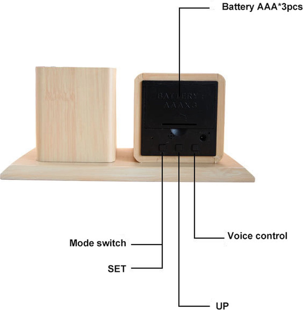 Houten Pennenhouder met Digitale Klok
