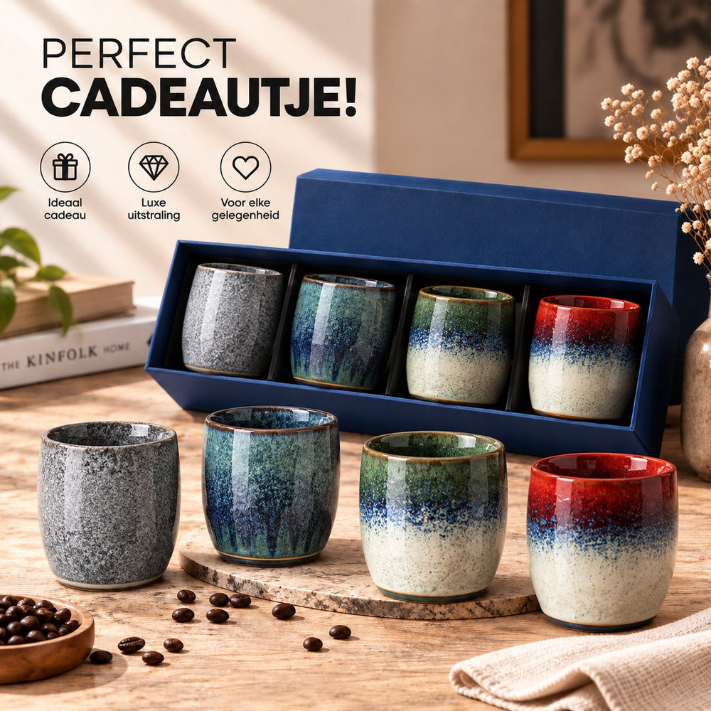 Keramische Koffiekopjes Set van 4 in Geschenkdoos – Design 5