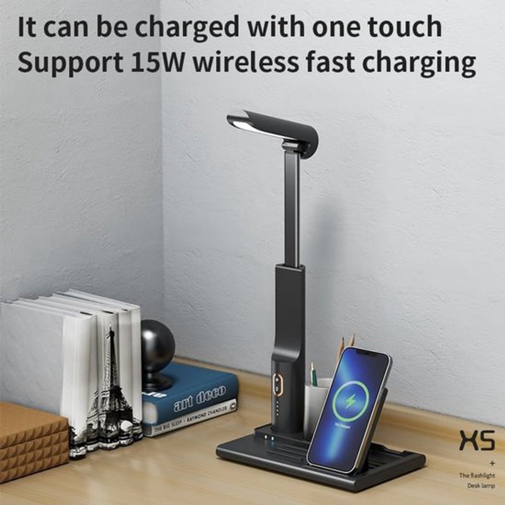 LED Bureaulamp met Draadloze Oplader en Organizer – 20W Instelbaar Licht