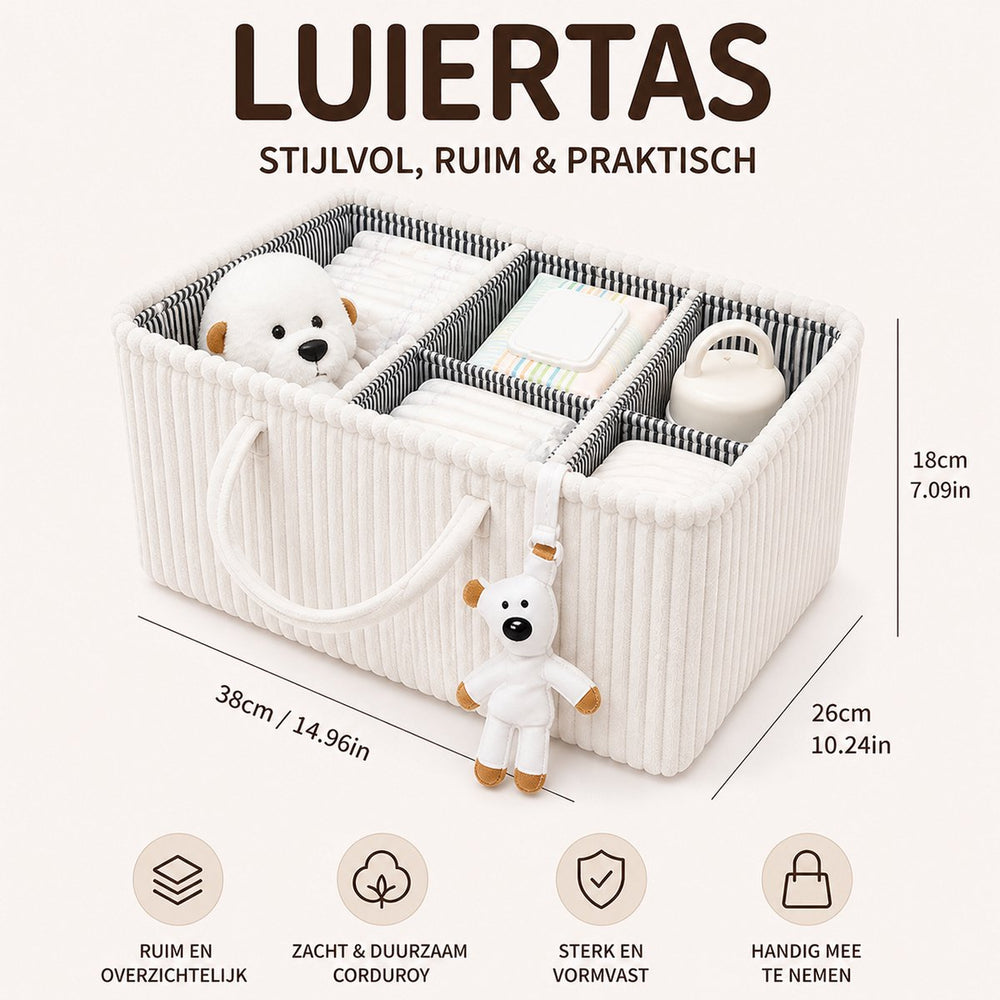 Opvouwbare Corduroy Luiermand met Vakken – Wit