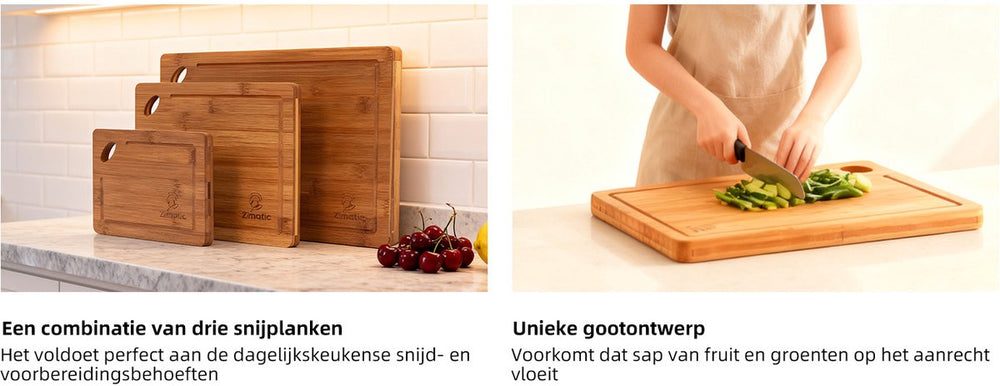 Bamboe Snijplanken Set van 3 – Extra Dik met Sapgeul