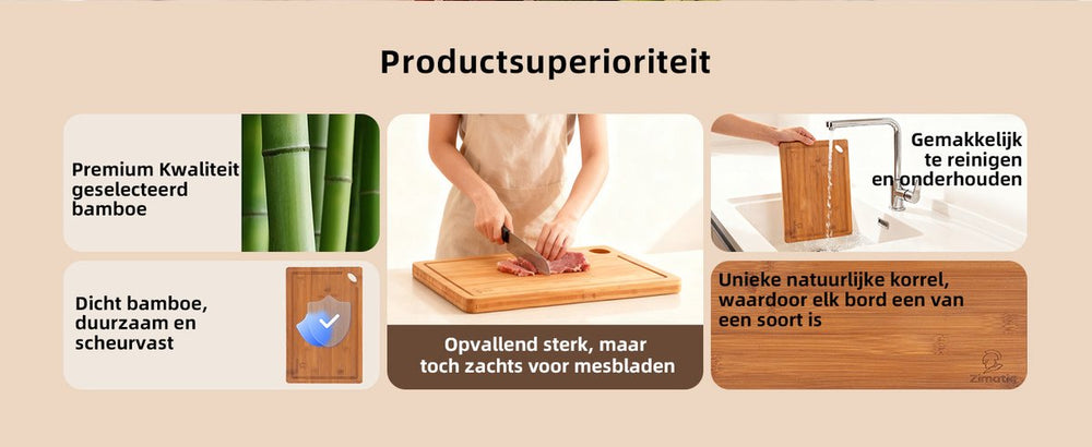Bamboe Snijplanken Set van 3 – Extra Dik met Sapgeul