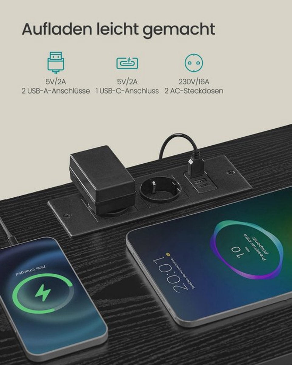 Nachtkastje met Oplaadstation en LED-verlichting – Zwart