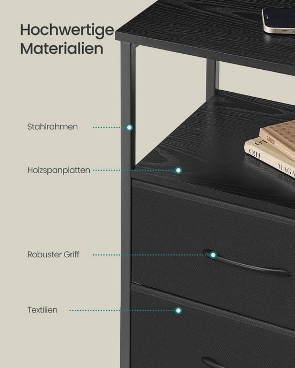 Nachtkastje met Oplaadstation en LED-verlichting – Zwart