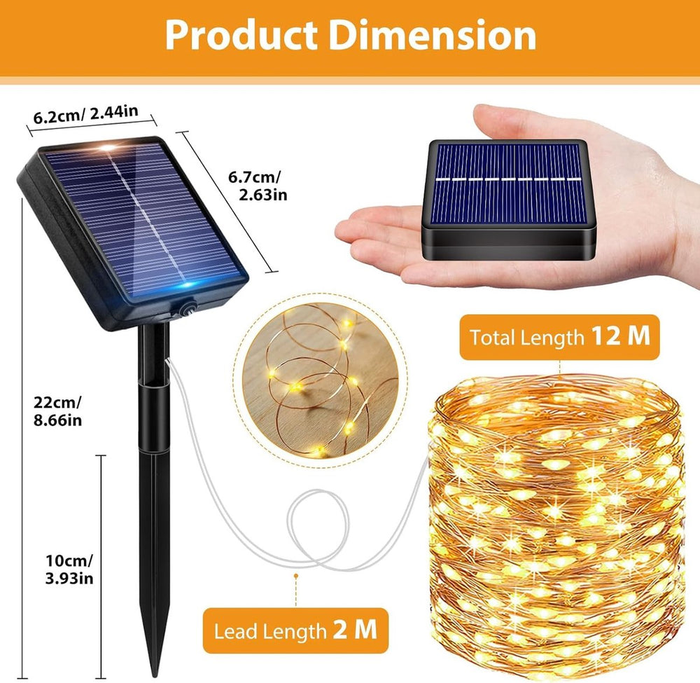Solar Lichtslinger voor Buiten – 8 Lichtstanden – 12 meter Warm Wit