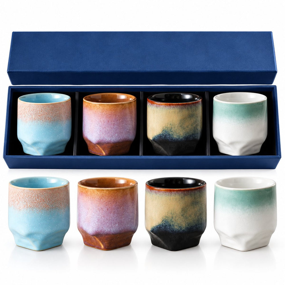 Keramische Koffiekopjes Set van 4 in Geschenkdoos – Design 8