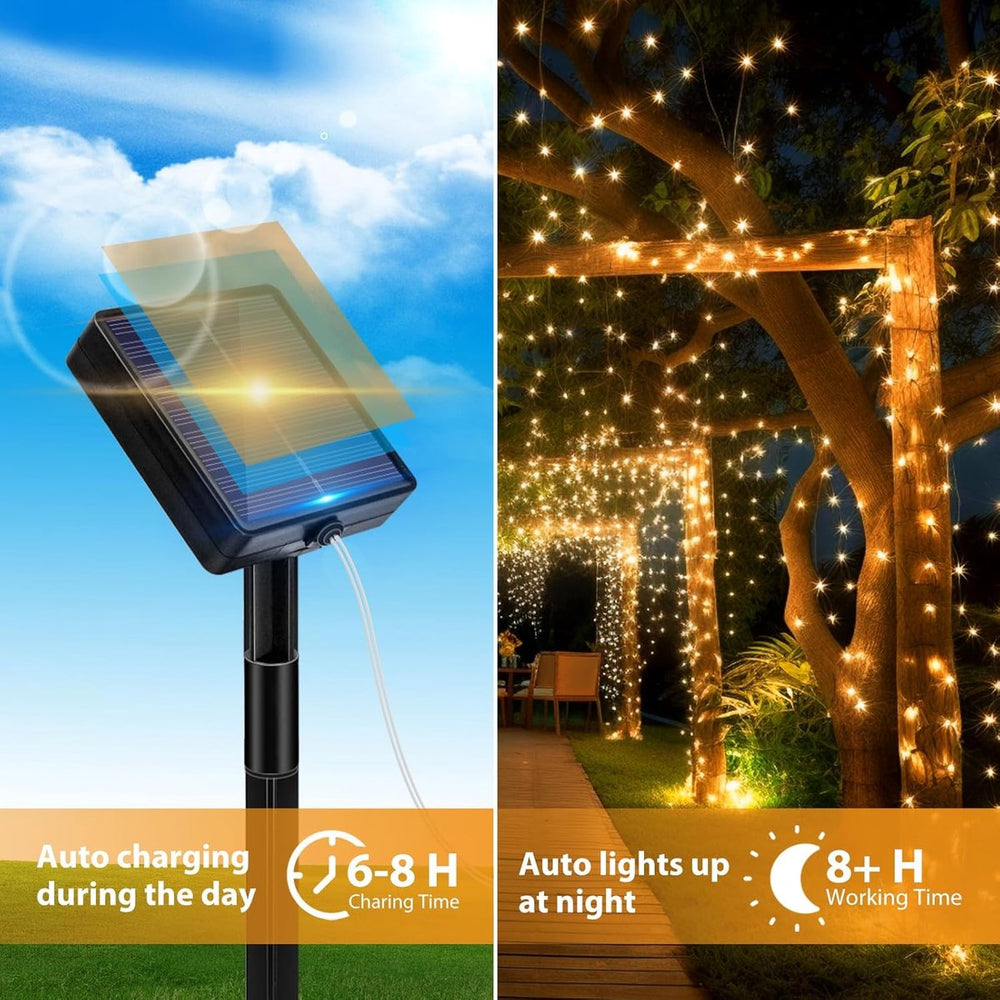 Solar Lichtslinger voor Buiten – 8 Lichtstanden – 12 meter Warm Wit