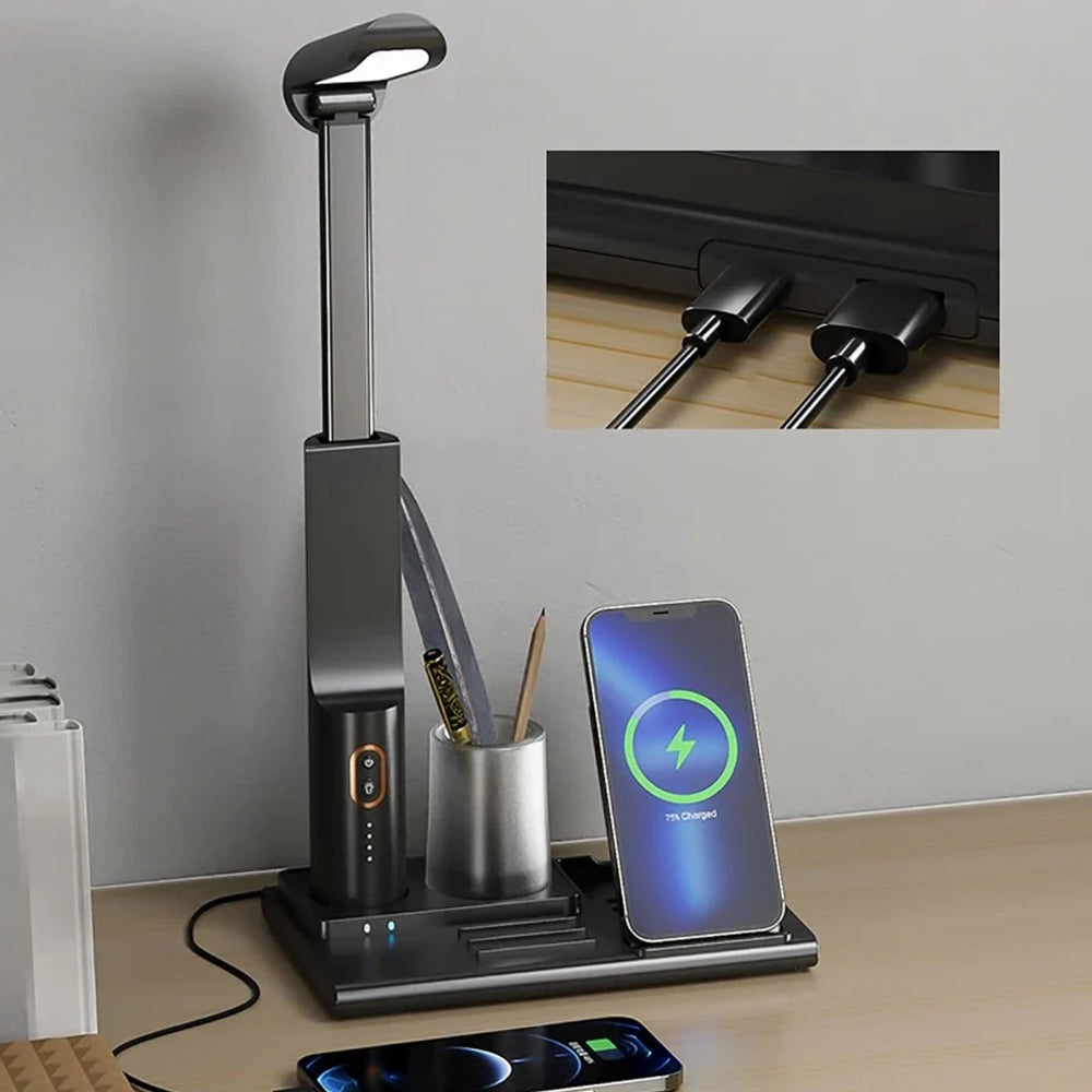 LED Bureaulamp met Draadloze Oplader en Organizer – 15W