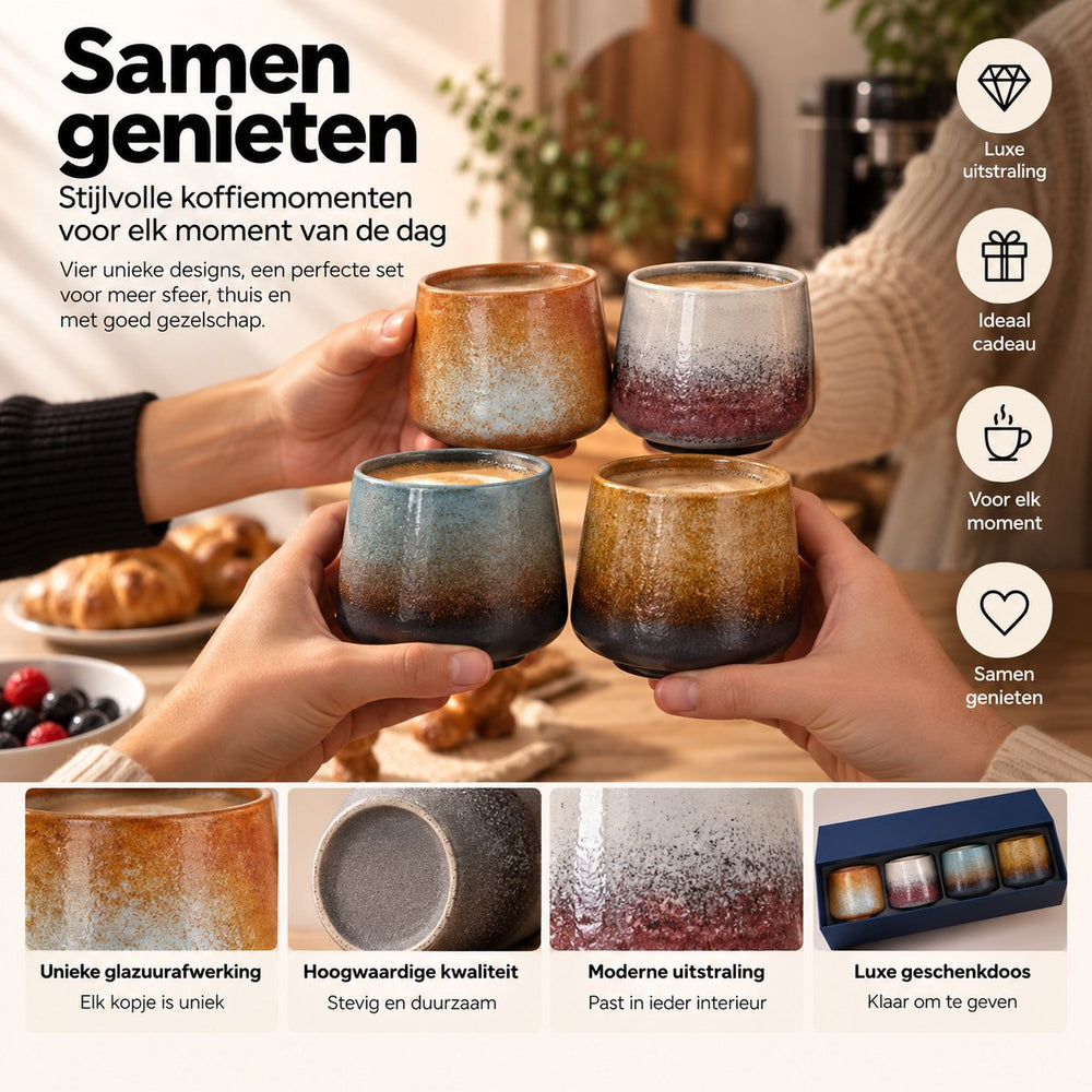 Keramische Koffiekopjes Set van 4 in Geschenkdoos – Design 9
