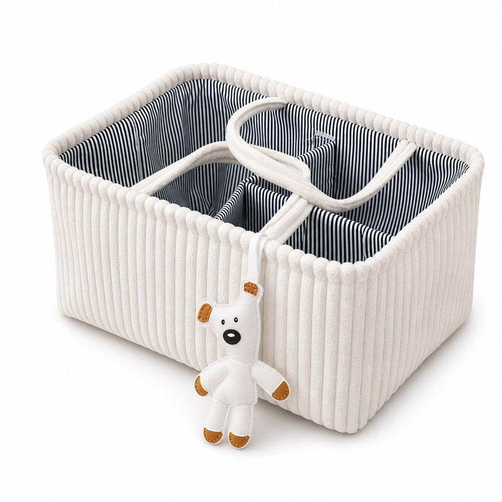 Opvouwbare Corduroy Luiermand met Vakken – Wit