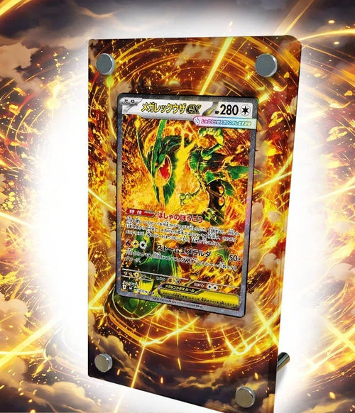Mega Rayquaza ex (vuur) – Kaarthouder met achtergrond